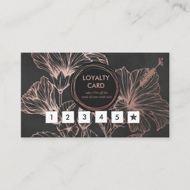 Chic Rose Gold Floral Loyalty Card (Front)