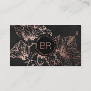 Chic Rose Gold Floral Monogram Business Card