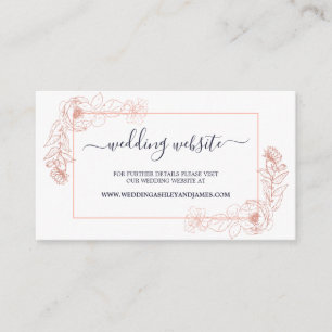 Chic Rose Gold floral Navy Blue Wedding Website Enclosure Card