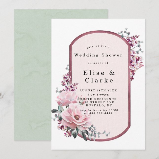 Chic Rose Gold Floral Wedding Shower Invitations (Front/Back)
