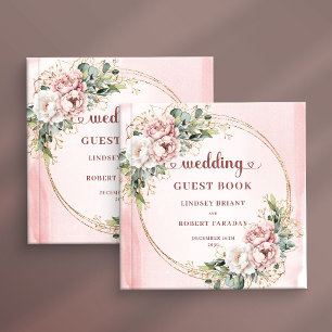 Chic Rose Gold Flowers and Greenery Wedding Guest Book