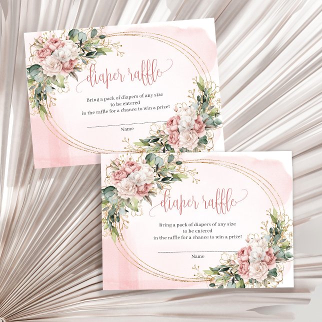 Chic Rose Gold Flowers Greenery Diaper Raffle Enclosure Card (Chic Rose Gold Flowers Greenery Diaper Raffle)