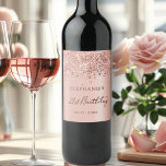 Chic Rose Gold Foil Glitter 21st Birthday Monogram Wine Label<br><div class="desc">Elegant Modern Rose gold glitter metallic Personalised Monogram Name 21st (or ANY AGE) Birthday Party Sparkling Wine Label. This Girly Adult feminine Birhday party design featuring a Monogram Name in a stylish handwritten calligraphy script and date and age on blush pink or rose gold faux brushed metallic foil look background...</div>