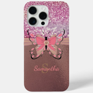 Chic Rose Gold Foil Glittery Girly Name Monogram  iPhone 15 Pro Max Case