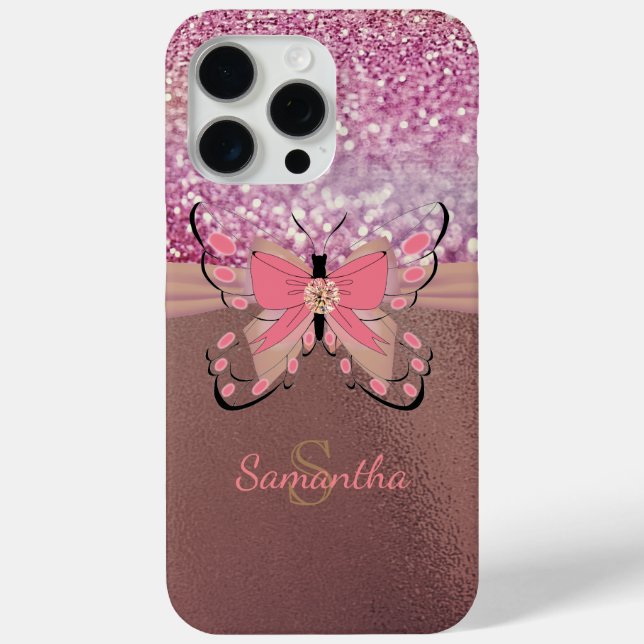 Chic Rose Gold Foil Glittery Girly Name Monogram  Case-Mate iPhone Case (Back)