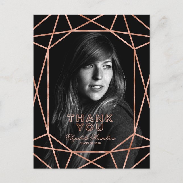 Chic Rose Gold Foil Graduation Thank You Photo Postcard (Front)