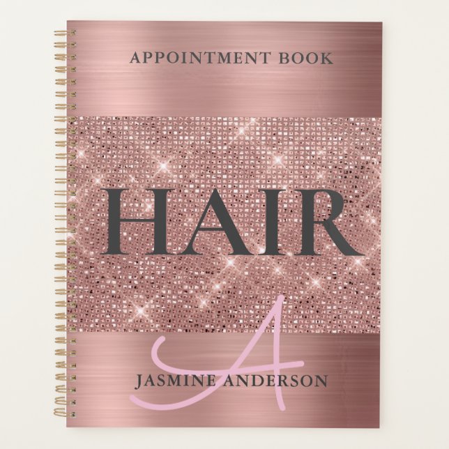 Chic Rose Gold Foil Hair Appointment Book Planner (Front)