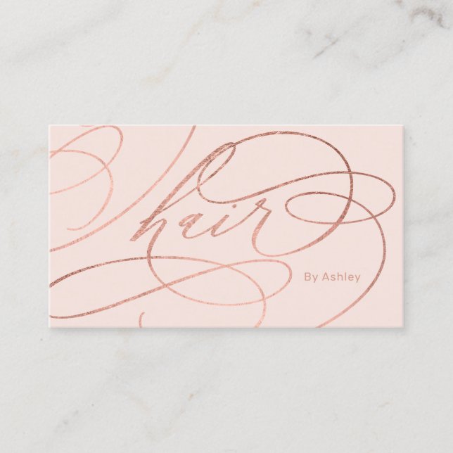 Chic rose gold foil hair flourish typography pink business card (Front)