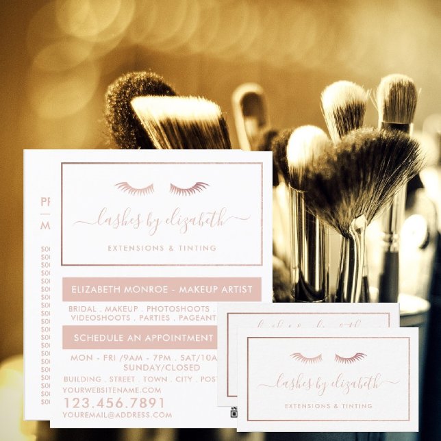 Chic Rose Gold Foil Lashes Beauty Makeup Artist Business Card (Creator Uploaded)