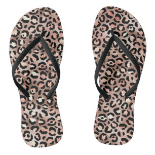 Chic Rose Gold Foil Leopard Print Flip Flops