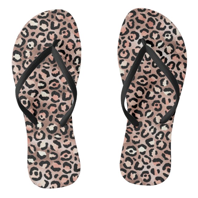 Chic Rose Gold Foil Leopard Print Flip Flops (Footbed)
