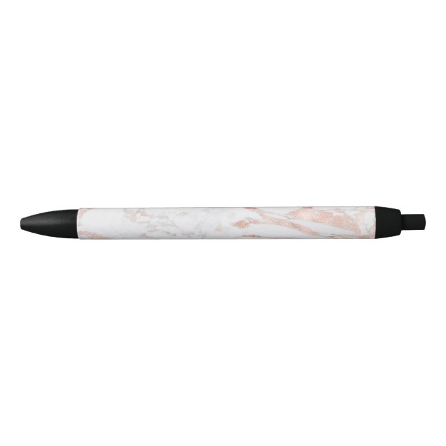 Chic Rose Gold Foil Marble Black Ink Pen (Front)
