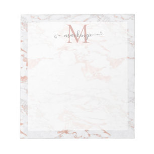 Chic Rose Gold Foil Marble Monogram Notepad