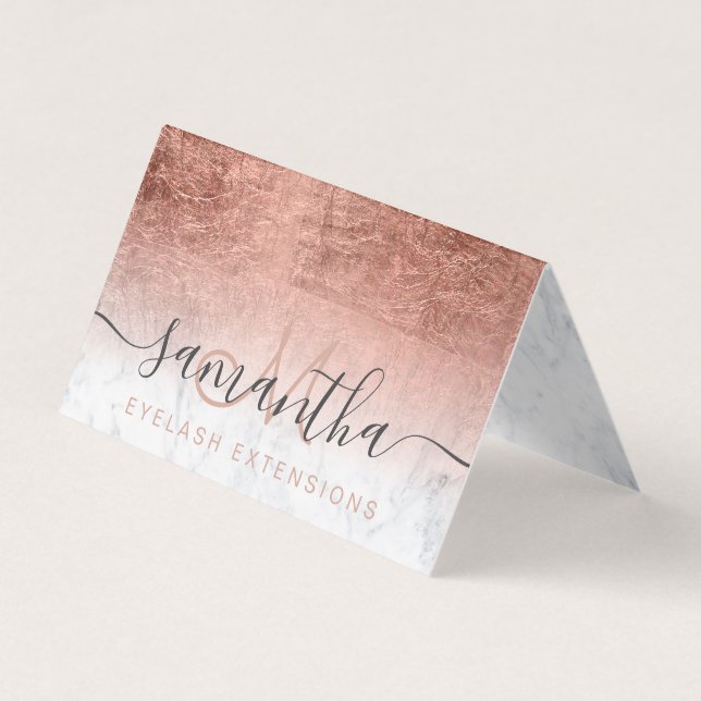 chic rose gold foil ombre marble eye aftercare business card (Front)