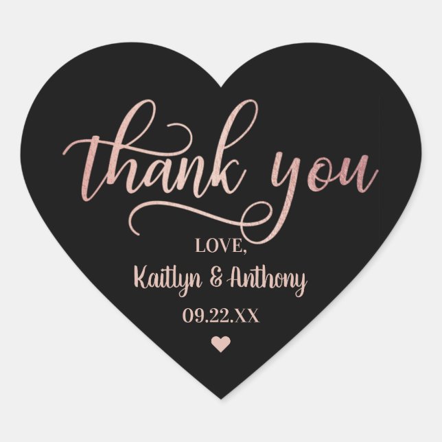 Chic Rose Gold Foil Wedding Thank You Heart Sticker (Front)