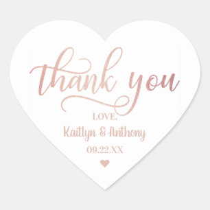 Chic Rose Gold Foil Wedding Thank You Heart Sticker
