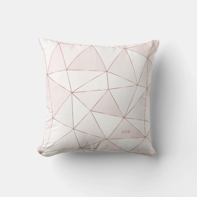Chic Rose Gold Geometric Abstract Pattern Monogram Cushion (Front)
