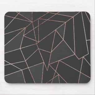Chic Rose Gold Geometric Outline on Black Charcoal Mouse Mat