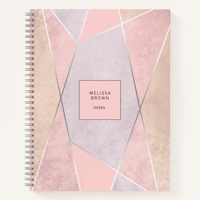 Chic Rose Gold Geometric Trendy Modern Pink Silver Notebook (Front)