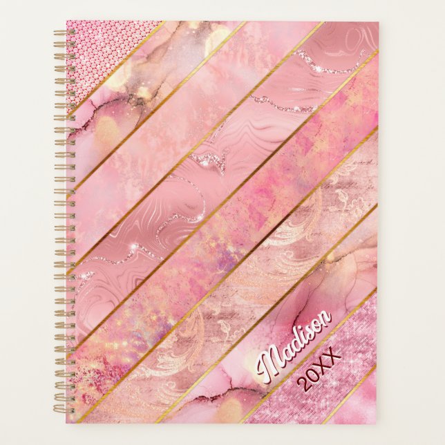 Chic rose gold girly elegant geometric planner (Front)