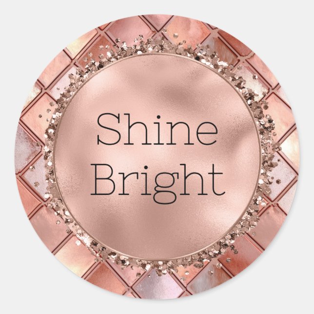 Chic Rose Gold Glam Tiles Classic Round Sticker (Front)