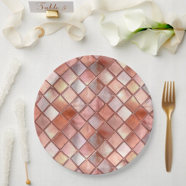 Chic Rose Gold Glam Tiles Paper Plate (Wedding)