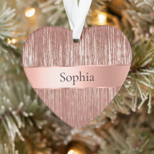 Chic Rose Gold Glam Tinsel Stripes Christmas Ornament