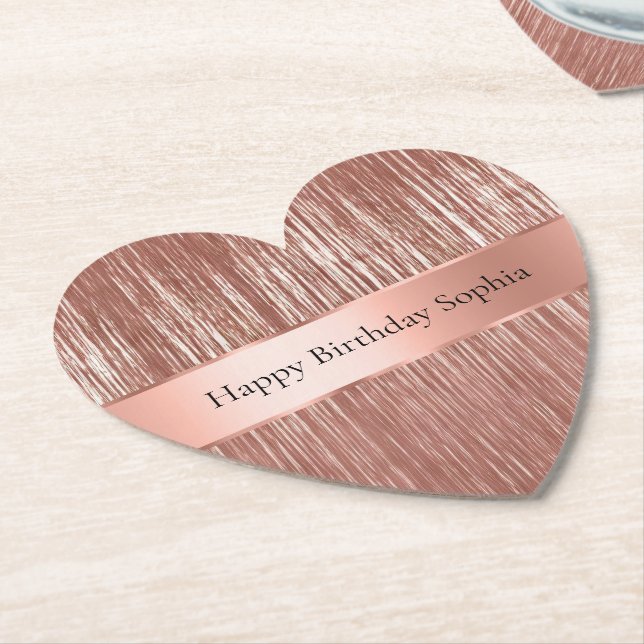 Chic Rose Gold Glam Tinsel Stripes Christmas Paper Coaster (Angled)