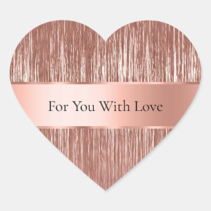 Chic Rose Gold Glam Tinsel Stripes  Heart Sticker