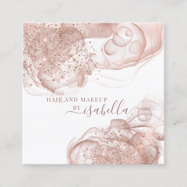Chic Rose Gold Glitter Abstract Makeup Artist  Square Business Card (Front)
