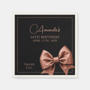 Chic Rose Gold Glitter Bow Sweet 16 Birthday Napkin