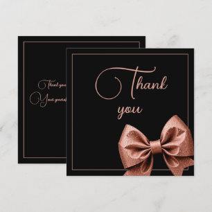 Chic Rose Gold Glitter Bow Sweet 16 Birthday Thank You Card