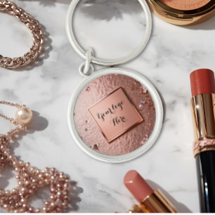 Chic Rose Gold Glitter Custom Logo Key Ring