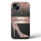 Chic Rose Gold Glitter Diamond High Heel Shoe Name