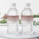 Chic Rose Gold Glitter Drip 50th Birthday Party Water Bottle Label<br><div class="desc">These chic 50th birthday party water bottle labels feature a sparkly rose gold faux glitter drip border and rose gold ombre background. Personalise them with her name in dark rose handwriting script,  with her birthday and date below in sans serif font.</div>