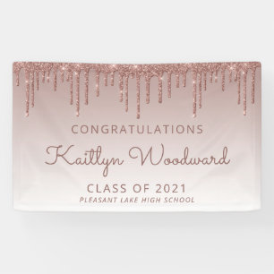 Chic Rose Gold Glitter Drip Graduation Banner
