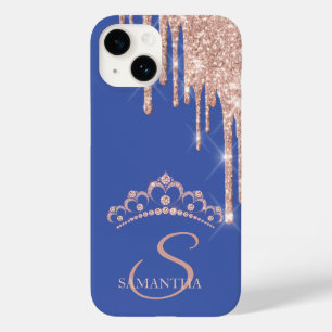 Chic Rose Gold Glitter Drips Diamonds Tiara  Case-Mate iPhone 14 Case