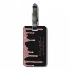 Chic Rose Gold Glitter Drips Monogram on Black