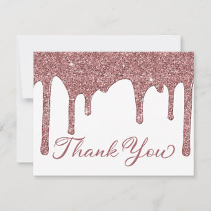 Chic Rose Gold Glitter Drips Party Thank You