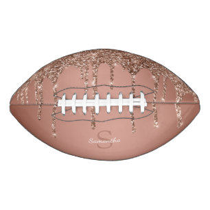 Chic Rose Gold Glitter Drips Sparkle Monogram Name American Football