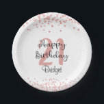 Chic Rose Gold Glitter HAPPY 21st BIRTHDAY Name Paper Plate<br><div class="desc">Celebrate a 21st or any birthday with these personalised party paper plates designed with rose gold glitter confetti and a modern, chic script HAPPY BIRTHDAY title personalised with their age and name or other text. Contact the designer via Zazzle Chat or makeitaboutyoustore@gmail.com if you'd like this design modified, on another...</div>
