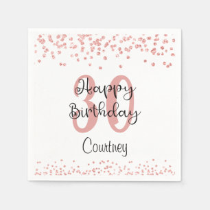 Chic Rose Gold Glitter HAPPY 30th BIRTHDAY Name Napkin
