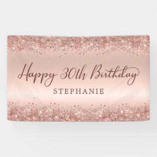 Chic Rose Gold Glitter Happy 30th Birthday Script  Banner