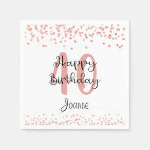 Chic Rose Gold Glitter HAPPY 40th BIRTHDAY Name Napkin