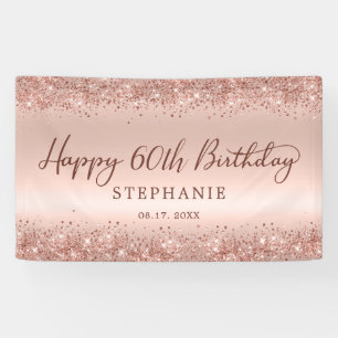 Chic Rose Gold Glitter Happy 60th Birthday Script Banner