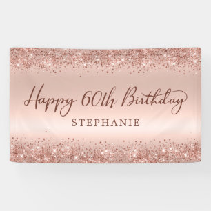 Chic Rose Gold Glitter Happy 60th Birthday Script Banner