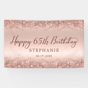Chic Rose Gold Glitter Happy 65th Birthday Script  Banner