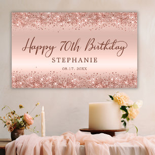 Chic Rose Gold Glitter Happy 70th Birthday Script  Banner