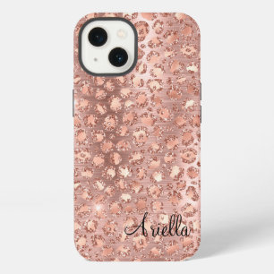 Chic Rose Gold Glitter Leopard iPhone 13 Case