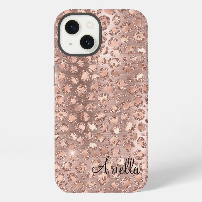 Chic Rose Gold Glitter Leopard iPhone Case (Back)